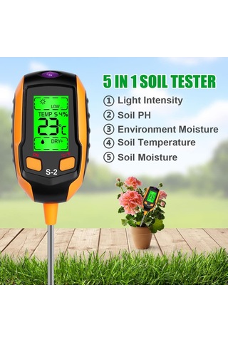 Dofolink Toprak Ph, Nem, Sıcaklık Ve Işık Ölçer - 5 Fonksiyonlu Toprak Analiz Cihazı Pil Dahil Değil
