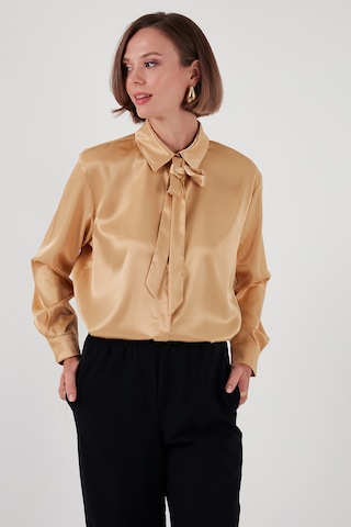 Lela Regular Fit Bağlama Detaylı Saten Bayan Gömlek 611Go00159 Gold