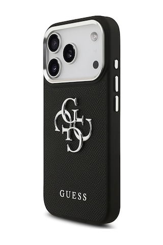 Apple Uyumlu iPhone 17 Pro Kılıf Guess Lisanslı Pu Deri 4g Büyük Metal Logo Dizaynlı Kapak Siyah
