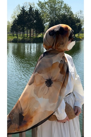 Qalortex Scarf Pamuklu Rosaly Desen Şal-gold