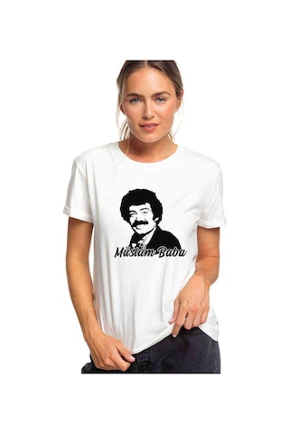 Müslüm Baba Baskılı Beyaz Kadın Tshirt