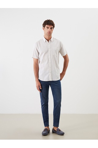 Lcwaıkıkı Classic Bej Regular Fit Kısa Kollu Armürlü Erkek Gömlek