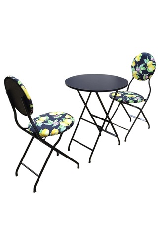 Katlanabilir Limon Desenli Metal Masa Ve Sandalye Takımı - 2 Sand