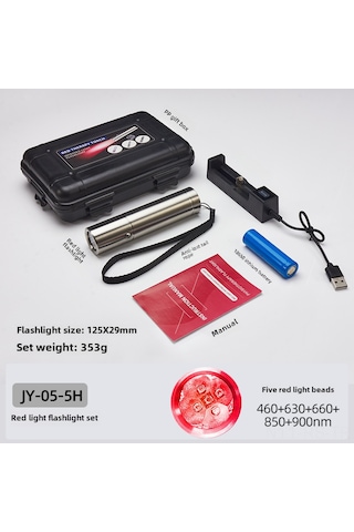 Reedark Kırmızı Işık El Feneri 5 Led 630+660+850+460+900nm Entegre Kızılötesi Aydınlatma Cihazı, Dış Mekan Ve Acil Durumlar İçin Pp Kutulu Set