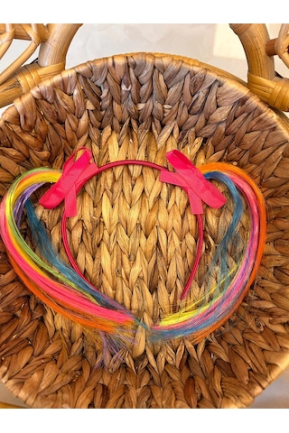Şehrazat Handmade Unicorn Renkli Yapay Postiş Fiyonklu Taç Toka Çok Renkli