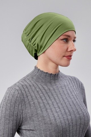 Kadın Tesettür Hazır Pratik Geçmeli Bone Lastikli Kaymaz Fıstık Yeşili Mint Yeşili