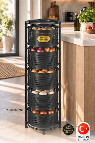 River World Tekerleksiz Rengi Antrasit Açılabilen 5 Katlı Çok Amaçlı Metal Raf Mutfak, Balkon, Kiler Çok Renkli