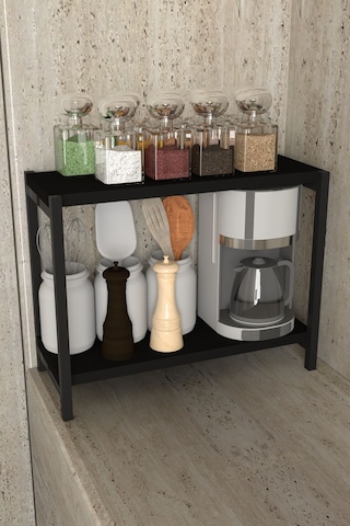 Aju Tezgah Üstü Raf Masaüstü Ayaklı Organizer Mutfak Banyo Düzenleyici Baharatlık Kitaplık Yüksek Raflık Siyah