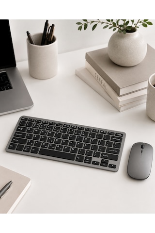 Çoklu Cihaz Uyumlu Kablosuz Klavye Mouse Seti Aydınlatmalı Lazer
