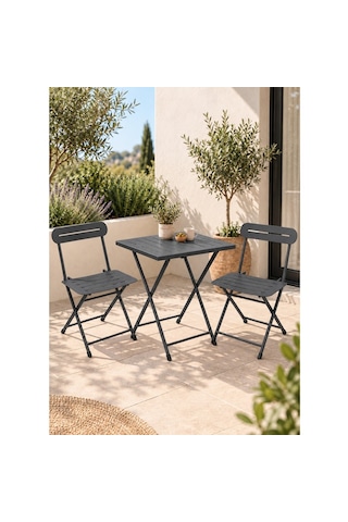 Katlanır Metal Balkon Bahçe Bistro Masa Sandalye Seti 2 Kişilik 1 Masa 2 Sandalye Füme 1647
