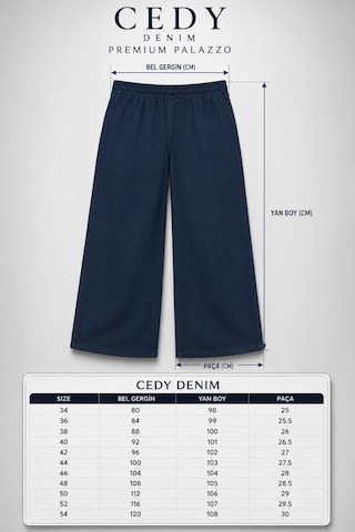 Cedy Denim Kadın Büyük Beden Yüksek Bel Palazzo Pantolon Yazlık İnce Kumaş Terletmez Likralı C633 Lacivert