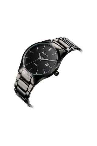 Skycity Curren Kol Saati: Basit Tasarım, Gümüş Çelik Kordon, Takvim Gösterimi, Gündelik Su Geçirmez, Siyah Disk Siyah