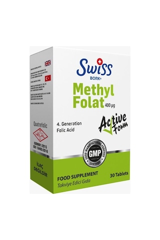 Swiss Bork Methyl Folat Active Form 400 Μg Takviye Edici Gıda 4. Nesil Aktif Folat 30 Tablet Swiss Bork Methyl Folat Active Form 400 Μg Takviye Edici Gıda 4. Nesil Aktif Folat 30 Tablet