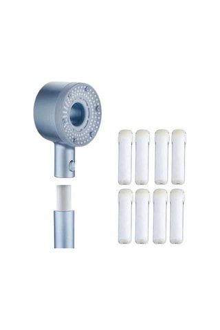 Fastbuy Challenger Yıldızlı Mavi 5 Ayarlı Deliksiz Vantuz Duş Başlığı + 8 Filtre Ve Paslanmaz Hortum
