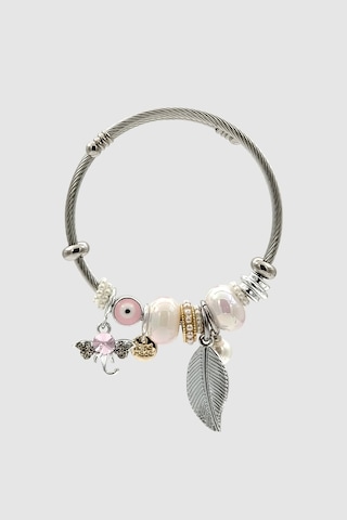 Charm Detaylı Yaprak Ve Fil Figürlü Silver Bijuteri Kelepçe Bileklik Gümüş