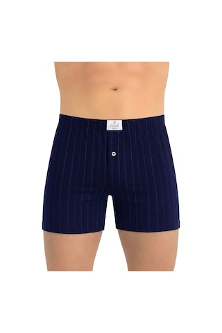 Öts Erkek %100 Pamuk Boxer Çizgili Düğmeli Ergonomik Tasarım 2652 İndigo
