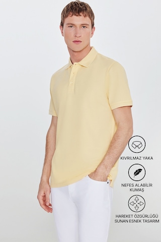 AC&Co / Altınyıldız Classics Altinyildiz Classics Erkek Sarı Slim Fit Dar Kesim Polo Yaka %100 Pamuk Tişört 4A4820200001SARXL Sarı