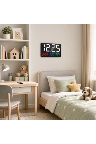 Renkli Led Dijital Duvar Saati 25x16 Cm Büyük Ekran, Siyah Diğer