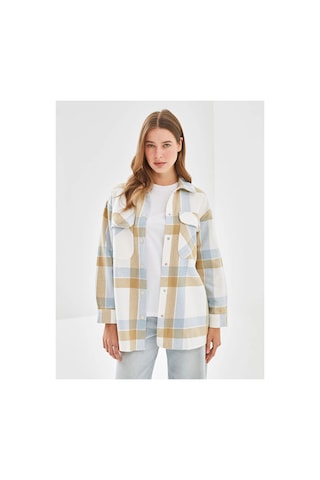 LC Waikiki Lcw Modest Açık Mavi Ekoseli Ekose Oversize Kadın Gömlek Tunik