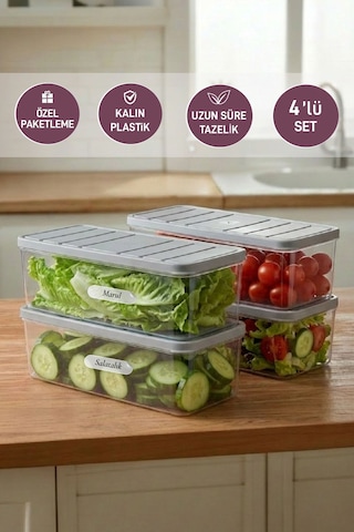 Selka Home 4 Adet 2 Lt. Nora Organizer Buzdolabı Buzluk Düzenleyici Saklama Kabı