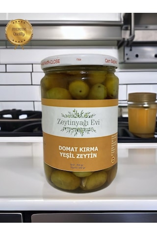 Yöresel Doğal Tatlandırma El Kırması Domat Sofralık Yeşil Zeytin İri Kalibre Cam Kavanoz 900 Gram