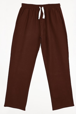 Tudors Erkek Baggy Fit Geniş Kesim %100 Pamuk Beli Lastikli Yandan Cepli Müslin Kahverengi Düz Pantolon-46260 Kahverengi