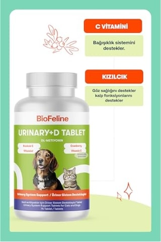 Urinary+d Tablet Kedi Ve Köpekler İçin İdrar Yolu Düzenleyen Bağışıklık Sistemi Güçlendirici Tablet