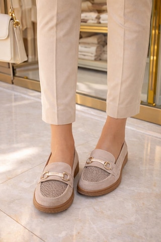 Modaonn Kadın Süet Tokalı Loafer Vizon