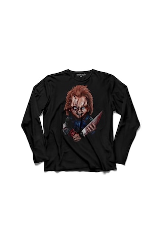 Chucky Charles Lee Ray Oyuncak Bebek Bıçak Uzun Kollu Tişört Baskılı Çocuk T-shirt 001