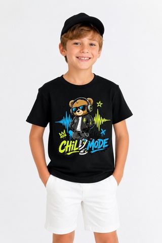 Bayloranzzo Chill Frekans %100 Pamuk Premium Kalite Erkek Çocuk Tişörtü Siyah