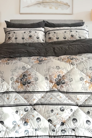 Alla Turca 4 Yastık Kılıflı Çift Taraflı Desenli Uyku Seti-kanaviçe Antrasit