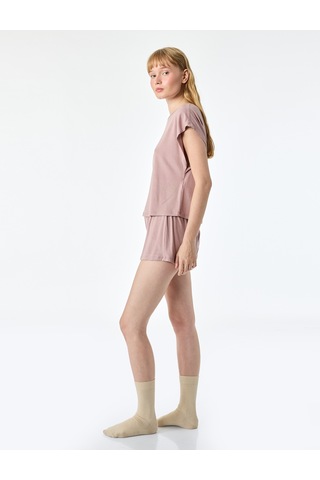 Koton Rahat Kesim Bisiklet Yaka Kısa Kollu Modal Pijama Üstü Pembe 6slk40010mk Gül