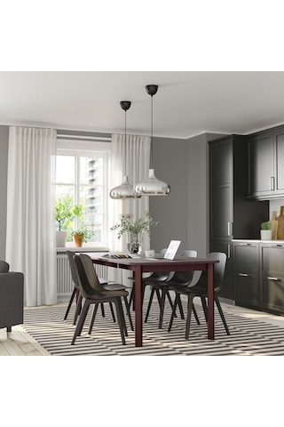 Yemek Masası Takımı, Kahverengi-antrasit, 6 Sandalyeli, Açılabilir Gri