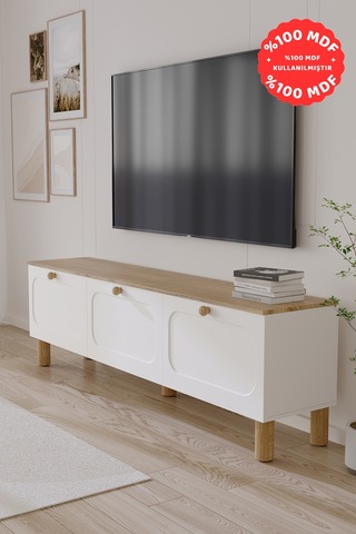 Ece Bohem Tamamı Mdf Tv Ünitesi 180 Cm Safir Meşe Beyaz
