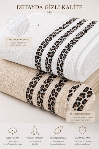 2'li Banyo Havlusu Seti %100 Pamuk Leopar Collection 70x140 Cm Çok Renkli