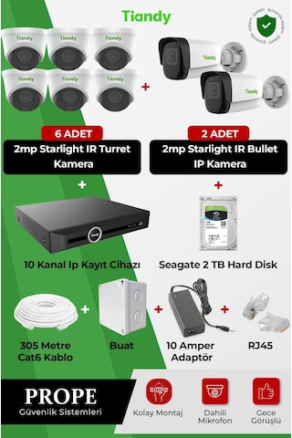 Tiandy 8 Kameralı Ip Full Sistem Paketi
