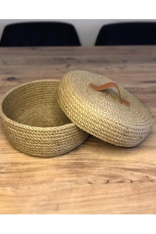 Hasır Sepet, Jüt Sepet, %100 Doğal Hasır Sepet, Çok Amaçlı Dekoratif Hasır Sepet, Organizer 001