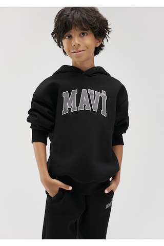Mavi - Mavi Logo Baskılı Kapüşonlu Siyah Sweatshirt 6610110-900 Siyah