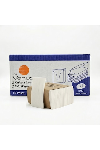 My Venus Z Katlama Dispenser Havlu Peçete, 20x20 Cm, 12 Paket 1200 Adet , 2 Katlı Kağıt Havlu - %100 Selüloz