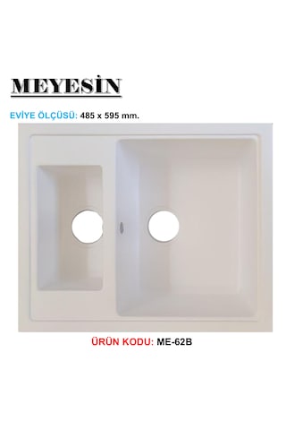 Meyesin ME-62B Granit 1.5 Göz Mutfak Evyesi Beyaz 485 x 595 MM