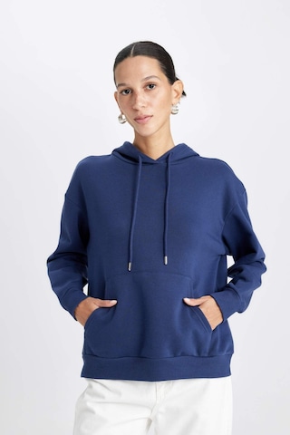 DeFacto Relax Fit Kapüşonlu Kanguru Cepli Kalın Basic Düz Sweatshirt W1240AZ24WNNV42 Lacivert
