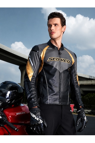 Scoyco Jk187 Motosiklet Montu Deri 4 Mevsim Oxford 600-d Dayanıklı Kumaş Motorcu Mont Black-gold
