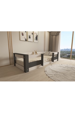 Herseycik Ninnimo Montessori 90X190 Yatak Uyumlu Karyola M7-14 Antrasit - Beyaz