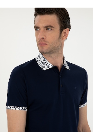 Lacivert Slim Fit Polo Yaka Merserize T-shirt