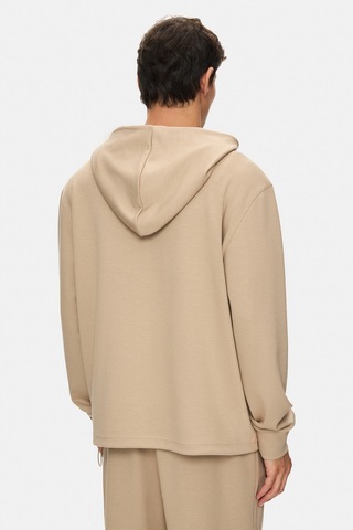 Ucla Wınfrey Koyu Bej Kapüşonlu Gofre Baskı Standard Fit Erkek Sweatshirt Koyu Bej