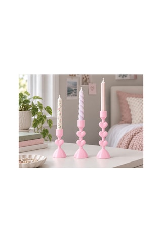 Lunera Kalpli Katmanlı Şamdan / Mumluk - Üçlü Set Açık Pembe