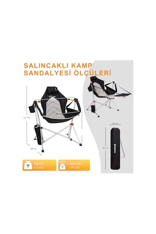 Kingcamp Orchid Lux Ayak Dayamalı & Salıncaklı Hamak Kamp Sandalyesi Bl/grey Gri - Siyah