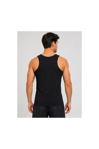 Neco Giyim Mody Erkek Halter Yaka Slimfit Pamuklu Likralı Sporcu Rambo Atlet Siyah Siyah