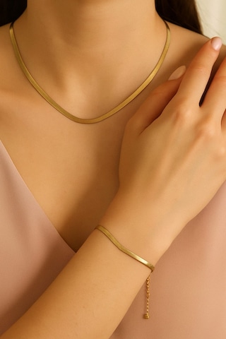 Altın Renk Italyan Zincir Kolye Ve Bileklik Takımı Altın