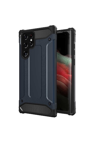 Ekılıf - Samsung Galaxy S22 Ultra Uyumlu Kılıf Çift Katman Zırh Tank Crash Military Kapak - Siyah